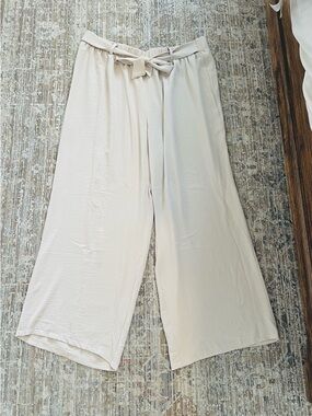 Light Beige Wide Leg Tie-Waist Pants